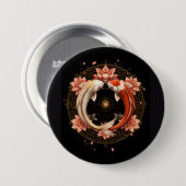 Yin Yang Koi-Fisch mit Lotus-Mandala Button (Vorne & Hinten)