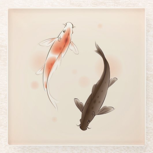 Yin Yang Koi fischt in der orientalischen Glasuntersetzer (Vorderseite)