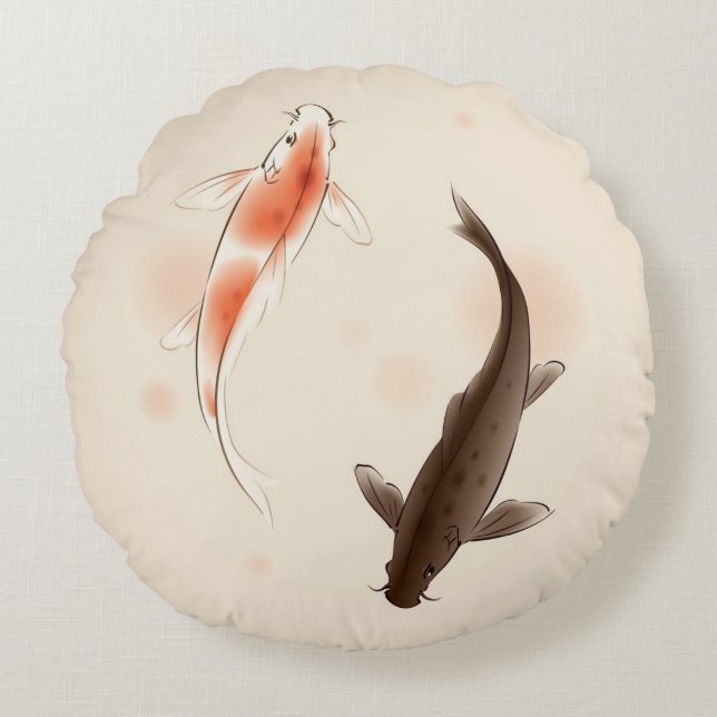 Yin Yang Koi fischt in der orientalischen Rundes Kissen (Vorderseite)