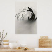 Yin Yang Koi Fish – Minimal Black & White Poster (Küche)