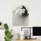 Yin Yang Koi Fish – Minimal Black & White Poster (Heimbüro)