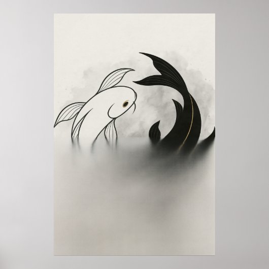 Yin Yang Koi Fish – Minimal Black & White Poster (Vorne)