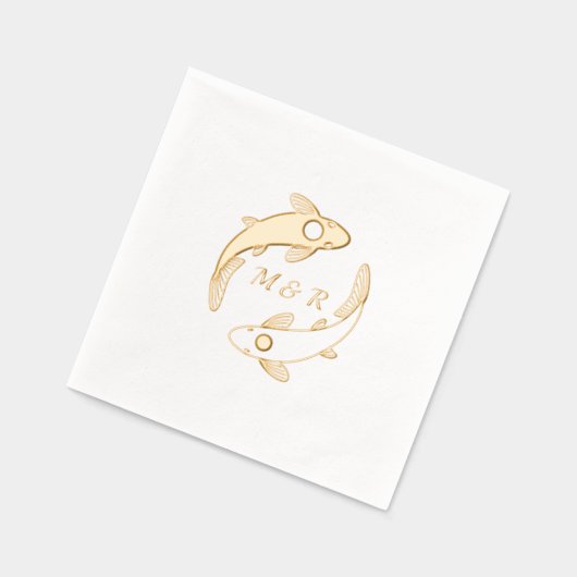 Yin-Yang Koi Fish Pair Monogram Initial Wedding Servietten Mit Folie (Links)