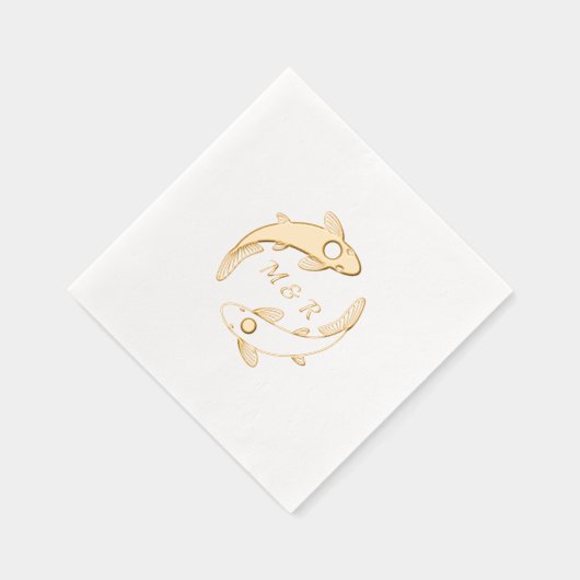 Yin-Yang Koi Fish Pair Monogram Initial Wedding Servietten Mit Folie (Rechts)