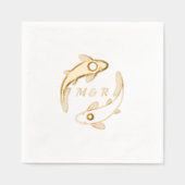 Yin-Yang Koi Fish Pair Monogram Initial Wedding Servietten Mit Folie (Vorderseite)