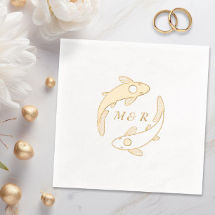 Yin-Yang Koi Fish Pair Monogram Initial Wedding Servietten Mit Folie
