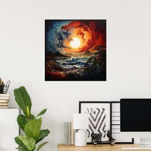 Yin Yang Landscape Waves Poster (Heimbüro)