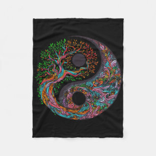 Yin Yang Lebensbaum Taoistisches Symbol Yoga Medit Fleecedecke