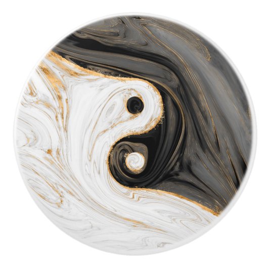 Yin Yang Liquid Marble Keramikknauf (Vorderseite)