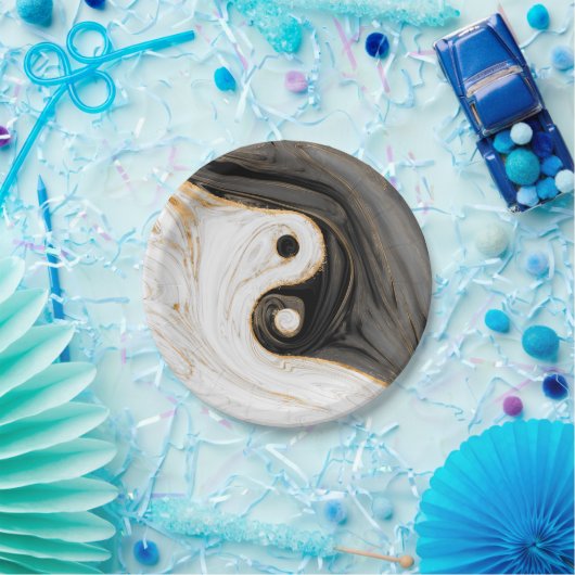 Yin Yang Liquid Marble Pappteller (Party)
