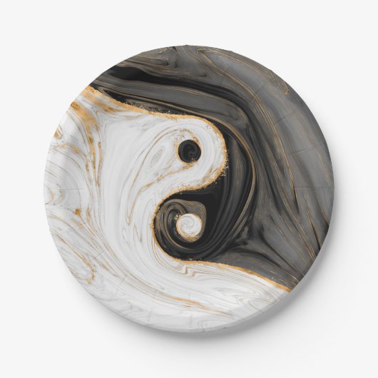 Yin Yang Liquid Marble Pappteller (Vorderseite)