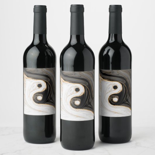 Yin Yang Liquid Marble Weinetikett (Flaschen)