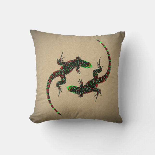 Yin Yang Lizards Brown Kissen (Vorderseite)