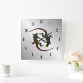 Yin Yang Lizards Silver Black Numbers Quadratische Wanduhr (Zuhause)