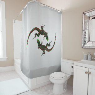 Yin Yang Lizards Silver Duschvorhang