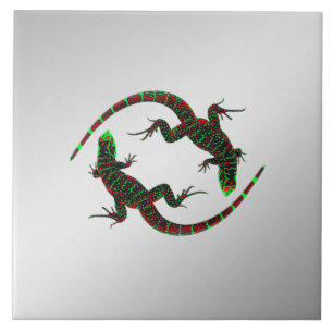 Yin Yang Lizards Silver Fliese