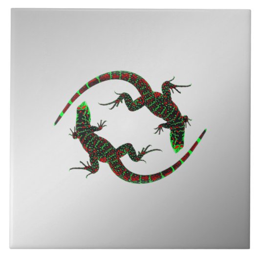 Yin Yang Lizards Silver Fliese (Vorderseite)