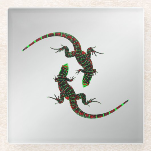 Yin Yang Lizards Silver Glasuntersetzer (Vorderseite)