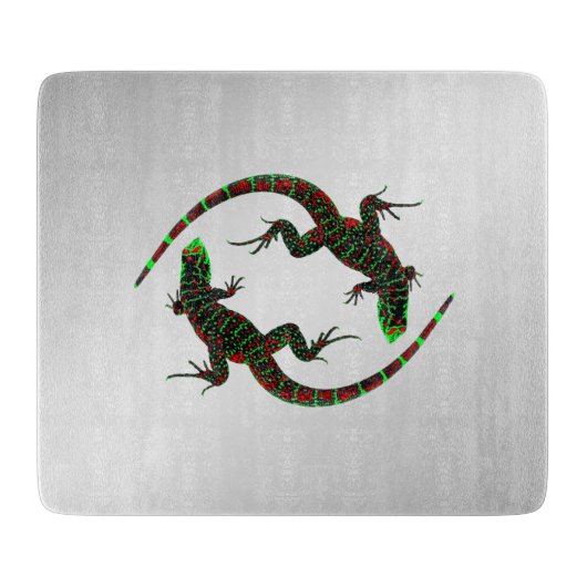 Yin Yang Lizards Silver Schneidebrett (Vorderseite)