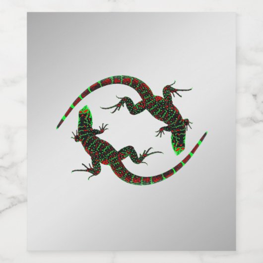 Yin Yang Lizards Silver Weinetikett (Einzelnes Label)