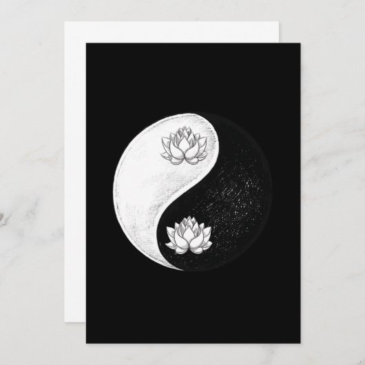 Yin Yang Lotus Blume Harmonie Schwarz-Weiß-Geschen Einladung (Vorne/Hinten)