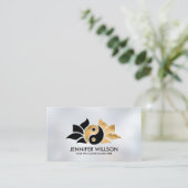 Yin Yang Lotus Blume - Schwarz und Gold Visitenkarte (Stehend Vorderseite)