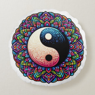 Yin Yang Mandala Design Rundes Kissen