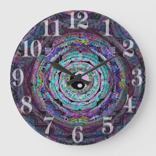 Yin Yang Mandala in den lila Farben Große Wanduhr