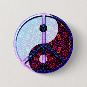 Yin Yang Mandala lila mit Friedenssymbol Button