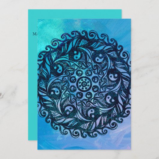 Yin Yang Mandala Nature Floral Blume Mandalase Einladung (Vorne/Hinten)