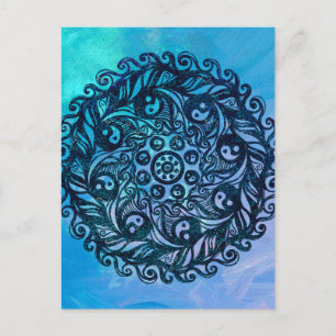 Yin Yang Mandala Nature Floral Blume Mandalase Postkarte