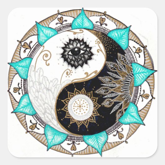Yin Yang Mandala Quadratischer Aufkleber (Vorderseite)