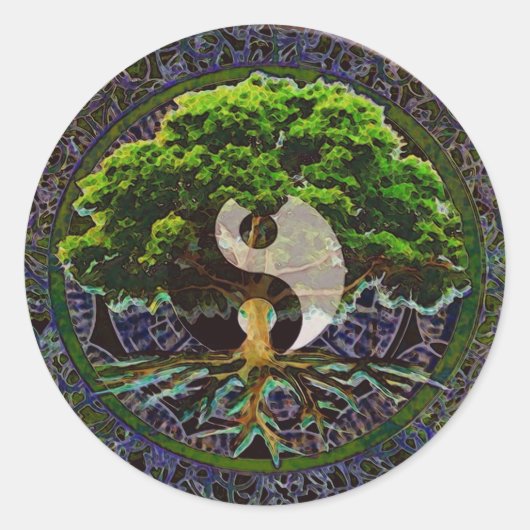 Yin Yang Mandala Tree of Life Runder Aufkleber (Vorderseite)