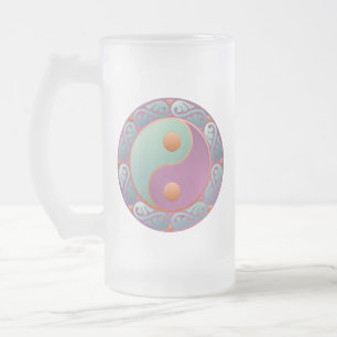 Yin Yang Medaillon Violett Türkis Mattglas Bierglas