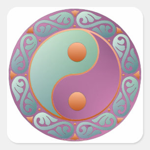 Yin Yang Medaillon Violett Türkis Quadratischer Aufkleber