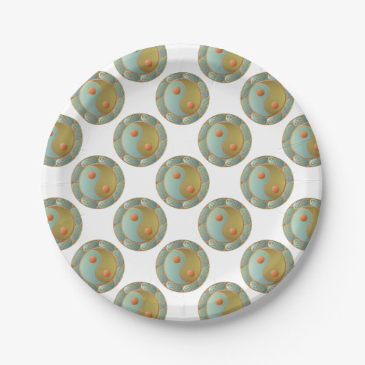 Yin Yang Medallion Gold Turquoise Pappteller (Vorderseite)