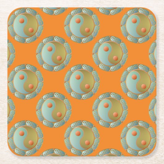 Yin Yang Medallion Gold Turquoise Rechteckiger Pappuntersetzer (Vorderseite)