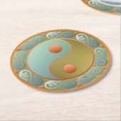 Yin Yang Medallion Gold Turquoise Runder Pappuntersetzer (Angewinkelt)