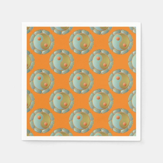 Yin Yang Medallion Gold Turquoise Serviette (Vorderseite)