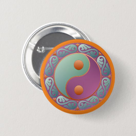 Yin Yang Medallion Violet Turquoise Button (Vorne & Hinten)