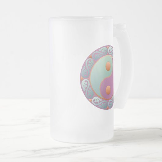 Yin Yang Medallion Violet Turquoise Mattglas Bierglas (VorderseiteRechts)