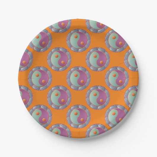 Yin Yang Medallion Violet Turquoise Pappteller (Vorderseite)
