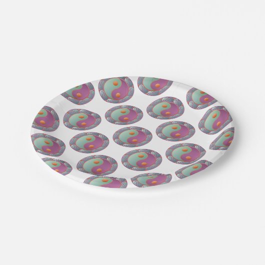 Yin Yang Medallion Violet Turquoise Pappteller (Schrägansicht)