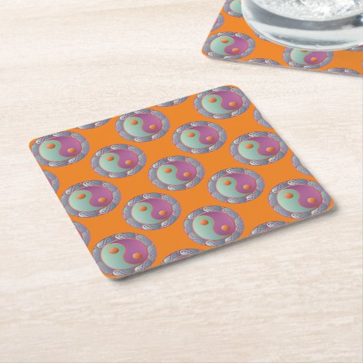 Yin Yang Medallion Violet Turquoise Rechteckiger Pappuntersetzer (angewinkelt)