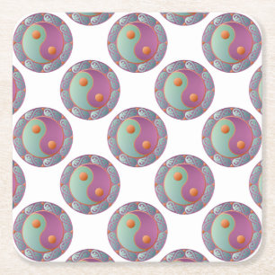 Yin Yang Medallion Violet Turquoise Rechteckiger Pappuntersetzer