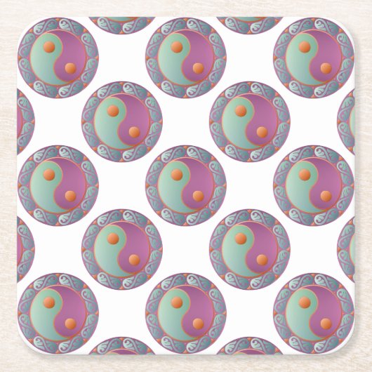 Yin Yang Medallion Violet Turquoise Rechteckiger Pappuntersetzer (Vorderseite)