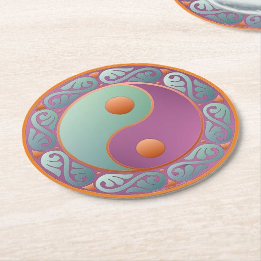 Yin Yang Medallion Violet Turquoise Runder Pappuntersetzer (Angewinkelt)