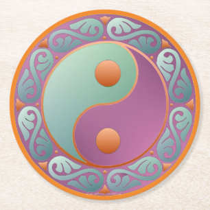 Yin Yang Medallion Violet Turquoise Runder Pappuntersetzer