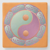 Yin Yang Medallion Violet Turquoise Steinuntersetzer (Vorderseite)
