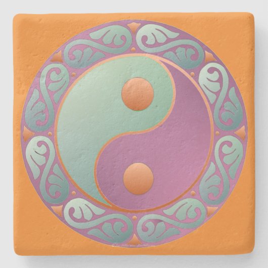 Yin Yang Medallion Violet Turquoise Steinuntersetzer (Vorderseite)